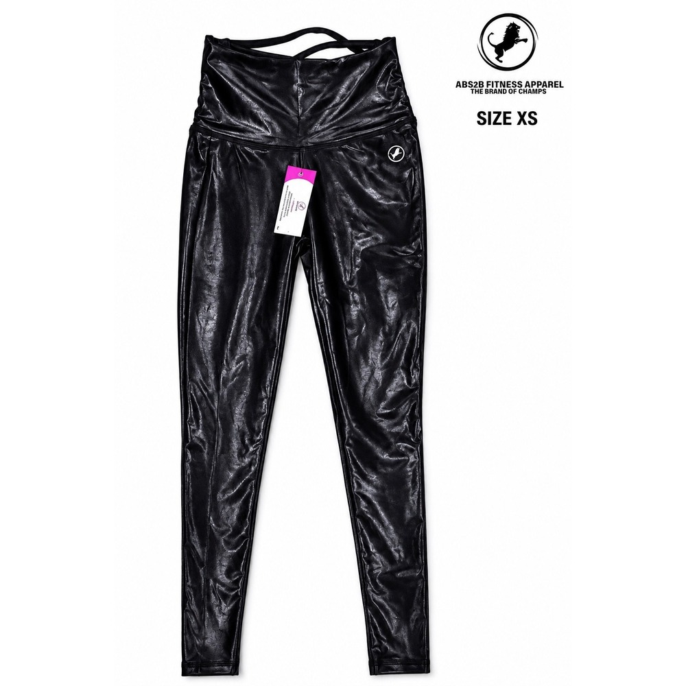 ABS2B Faux Leather Leggings XS Black Wet Look Scrunch Back Strappy High Rise